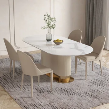 Alta qualidade de luxo italiana de luxo negociação de mesas e cadeiras combinação de mármore mesa de jantar mesa de jantar retangular
