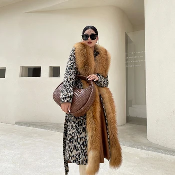 Novo 2022 Leopard impressão Moda Quentes e Longos Espessura real fox Casaco de Pele Quente da moda genuíno fox casacos de peles de agasalho