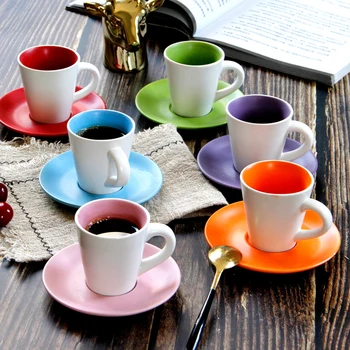 Suave e delicado de cores copo (100ml) de estilo Europeu fosco cerâmica xícara de café, estilo retro, resistente e durável
