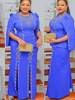 2 Conjuntos de PCS Tops, Saias, Ternos Plus Size Turquia Casamento Vestidos de Festa Para Mulheres Dashiki, Ancara Africana Designer de vestidos para o Outono Vestido