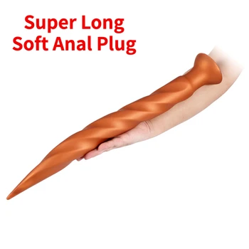 Flexível Super Longo Plug anal com ventosa Plug Anal Ânus Dilatador Masturbação Threaded os Brinquedos Sexuais para Homem, Mulher