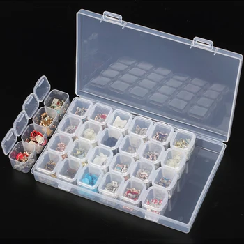 28 Slots de Plástico transparente Ajustável Caixa de Armazenamento para Flase Nail Art Esferas de Organizador de Maquiagem Organizadora Maquiagem Recipientes de Armazenamento