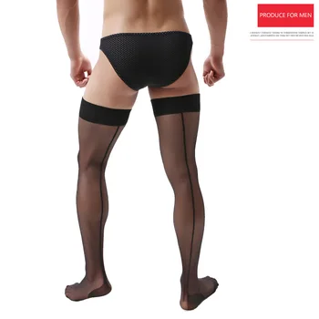 Europeus e Americanos linha vertical ultra-fino transparente fina, lindas pernas meias masculinas de alta meias