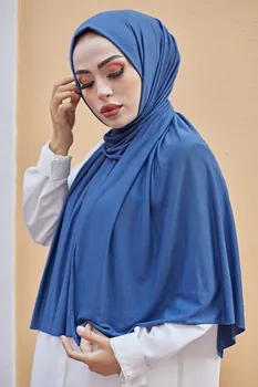 Algodão penteado Xale-Indigo Inverno Outono 2021 Mulheres Muçulmanas Hijab, véu Islâmico da Turquia