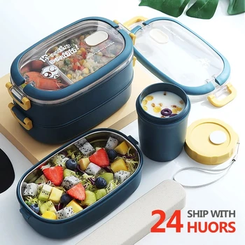 Multi-camada caixa de bento Estilo Japonês Portátil ao ar livre do Aço 304 Inoxidável térmica caixa de almoço para as crianças Com Compartimento para alimentos boxs