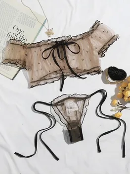 2PCs Maiô Biquíni moda praia Feminina Sexy Transparente Off Ombro Laço Mulher Doce Casual, moda praia trajes de Banho Lingerie