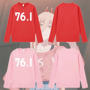 Anime Motosserra Homem Poder 76.1 Palavras Impressão De Cosplay T-Shirt Manga Longa Unissex Cor-De-Rosa Vermelha Camiseta De Moda Traje