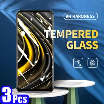 3/5Pcs completo tampa de vidro temperado para Xiaomi pocophone F1 POCO F2 X3 M2 M3 pro F3 GT X2 C3 telefone protetor de tela do filme de proteção