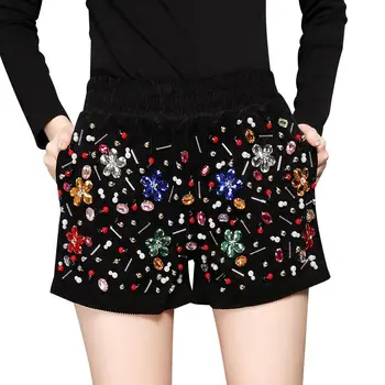 De lã Shorts Mulheres Solta Uma linha de Senhoras Inverno Outono Suaves Bolsos Femme Estilo coreano de Lazer Popular Lã, Calças R26