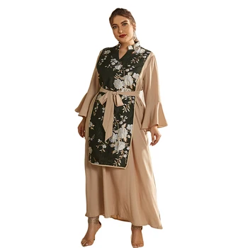 Primavera, Outono Longa Vestido Das Mulheres Muçulmanas Bordado De Dubai Abaya Manga Longa Grande Plissado Do Tornozelo-Comprimento Vestido