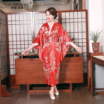 Kimono Japonês Tradicional Yukata Mulheres Banho Manto Sexy Feminino Estampa Floral Quimono Noite Vestido Novo Cosplay Traje Um Tamanho